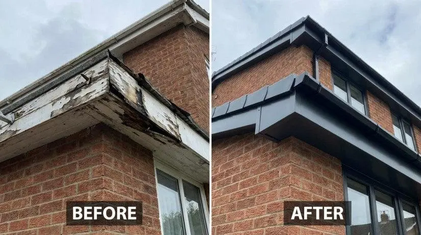 UPVC fascia and soffits London white plastic boards compared to old wooden roofline