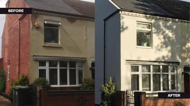 rendering services London plasterers fitting mesh netting into a fresh base coat